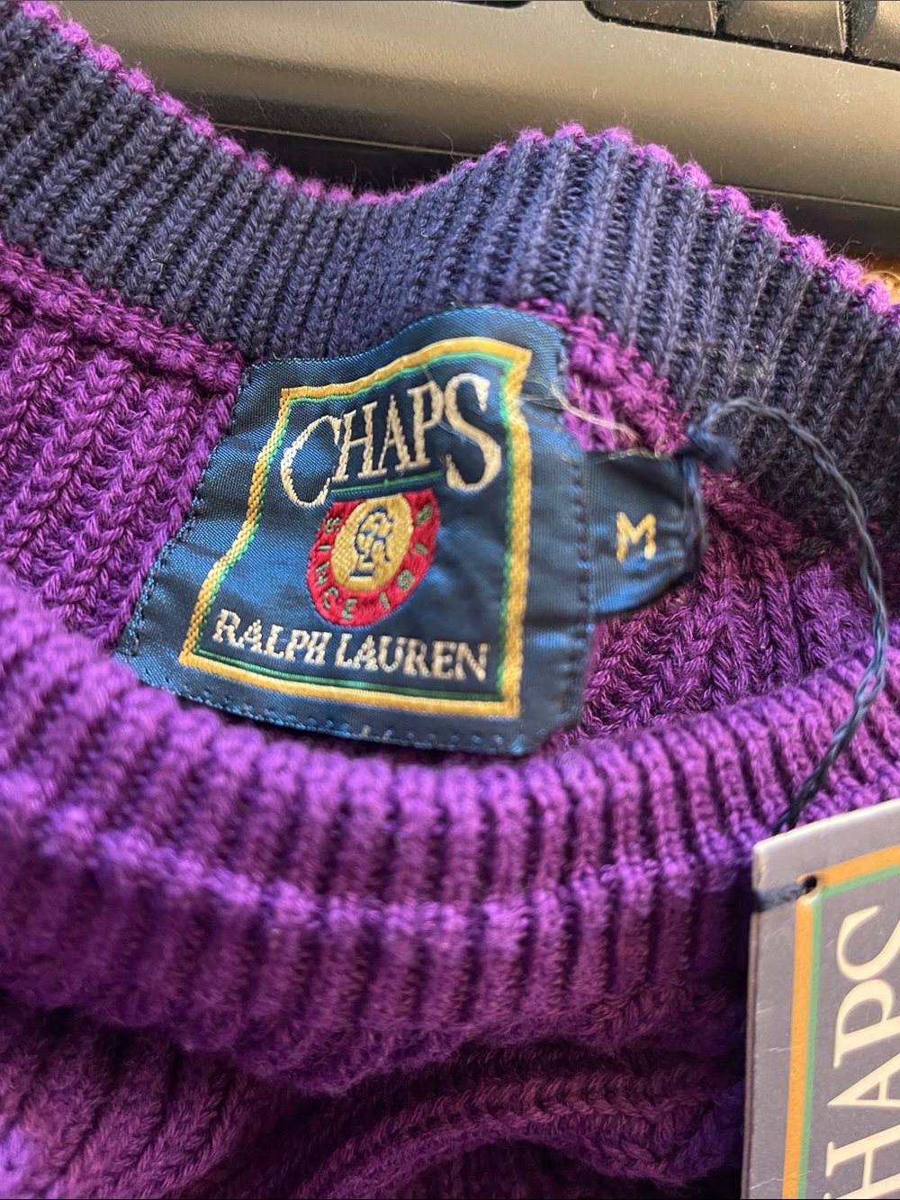 Chaps Ralph Lauren NWT Vintage Purple Ribbed Crewneck Sweater size medium - Picture 7 of 8